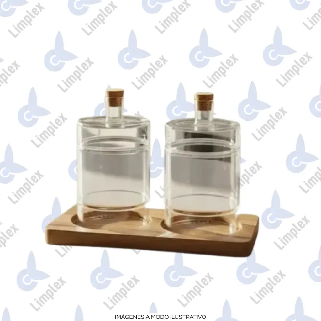 [7211] SET ACEITERAS VIDRIO + BASE MADERA 350 ML