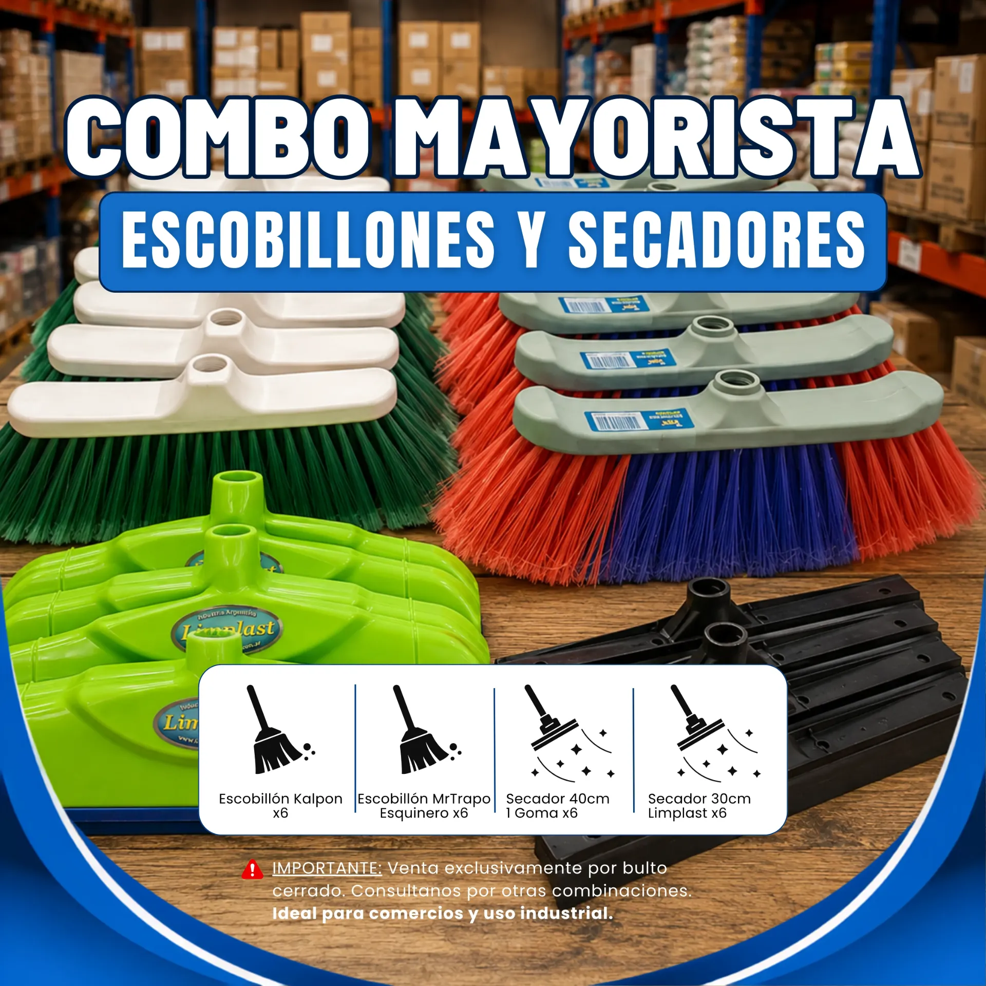COMBO MAYORISTA ESCOBILLONES Y SECADORES